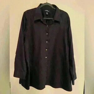 Lands End Navy Cotton Ling Sleeve Button Down Blouse 3X